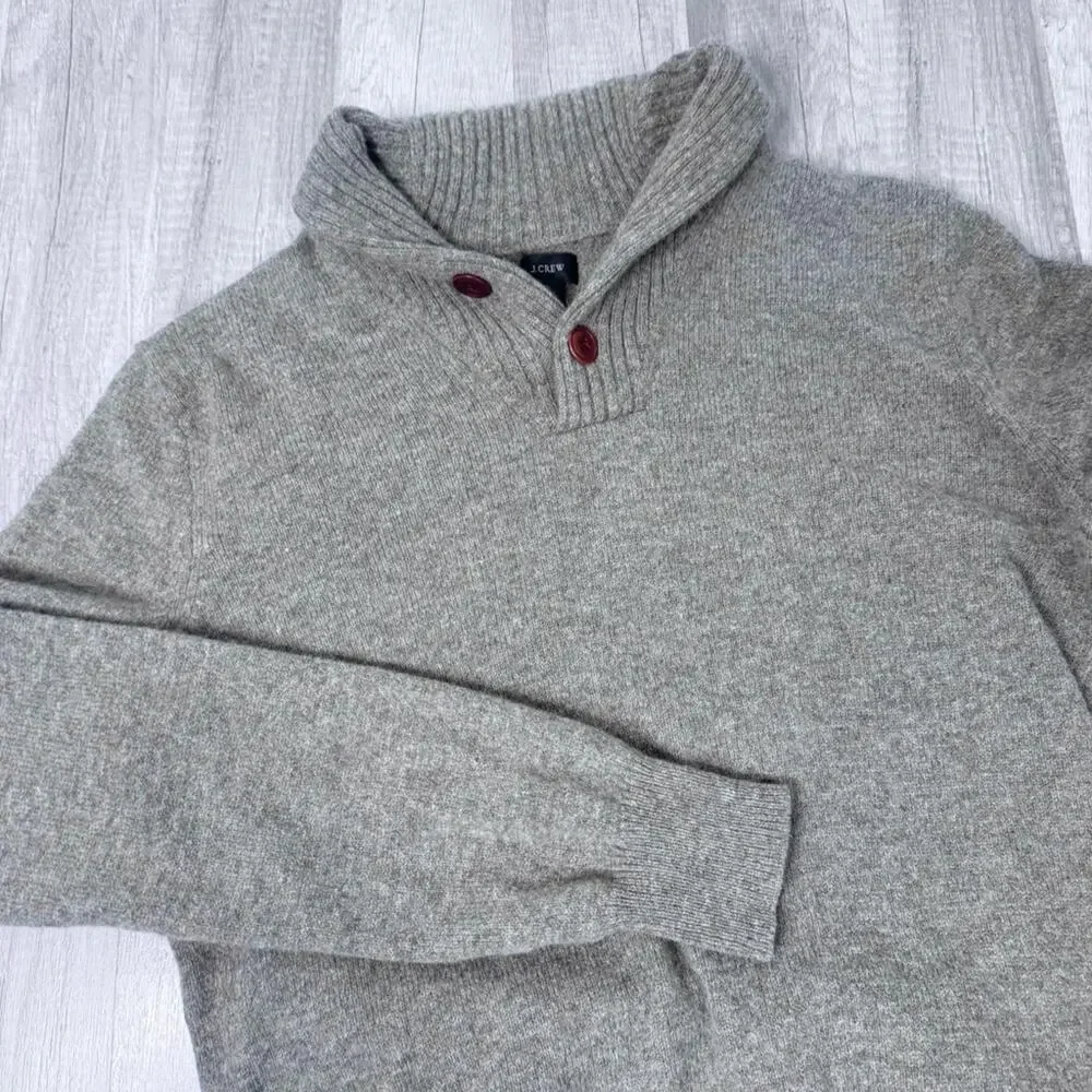 J.Crew Men’s Lambs Wool Gray Shawl Collar Pullover Sweater Medium Classic